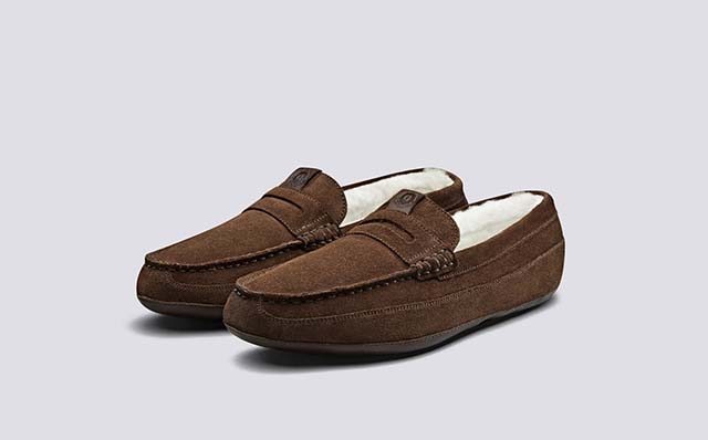 Grenson Sly Mens Slippers in Cigar Suede GRS112807